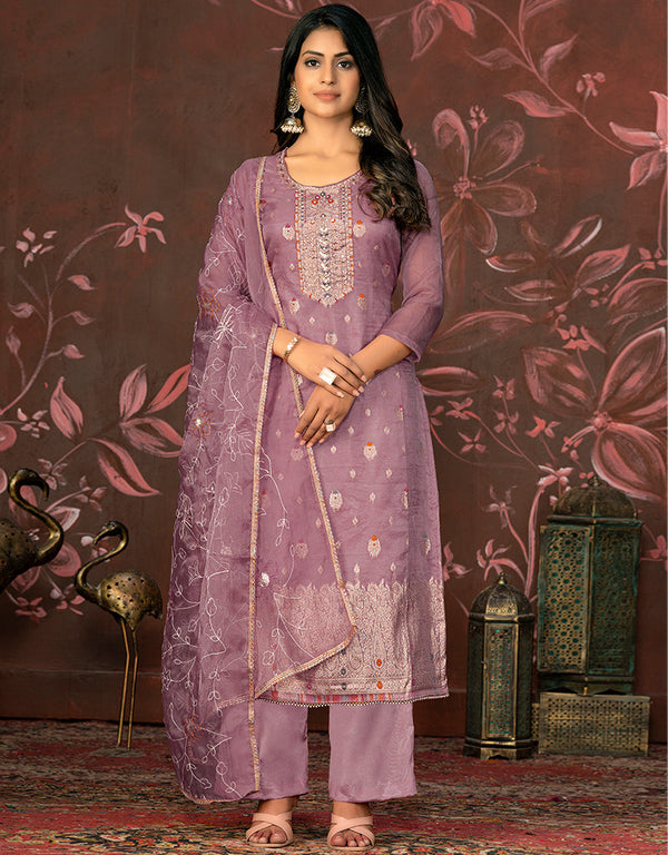 modern purple organza designer party wear heavy salwar suit collection with purple santoon 13604-acy3706 Front View